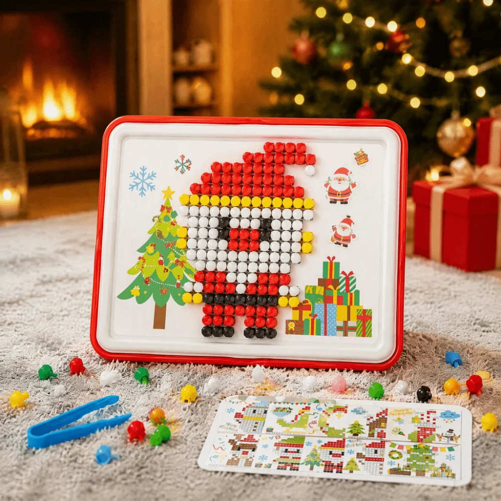 3D Pegboard Puzzle Set Colorful Patterns Mushroom Shaped Pegs DIY Peg Art Building Focus Training Hand Eye Coordination