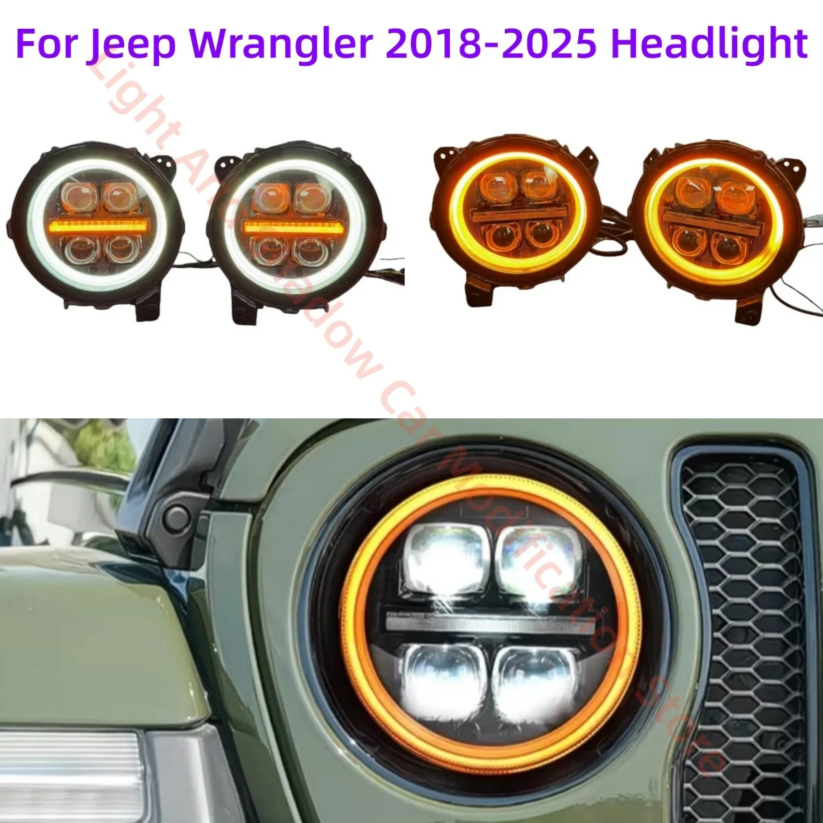 For Jeep Wrangler 2018-2025 Headlight assembly Modification LED Lens headlight Daytime running lights Flowing light turn signal