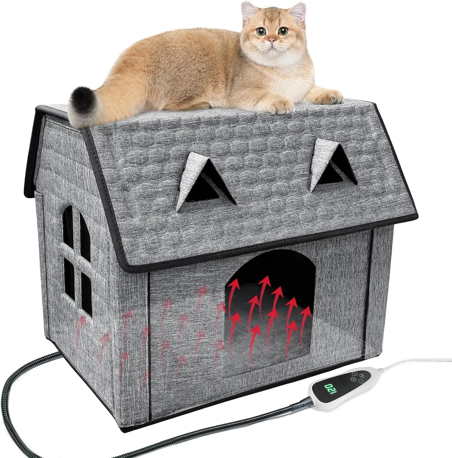 GOLOPET Cat House with Intelligent Thermostat, Cat Heating Houses for Indoor Outdoor Kitty, Foldable Puppy Heated Bed