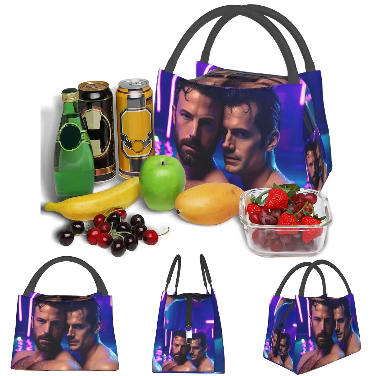 Ben Affleck And Henry Cavill Lightweight Handheld Insulated Lunch Bag Aluminum Foil Liner for Adults Students Travel Picnic