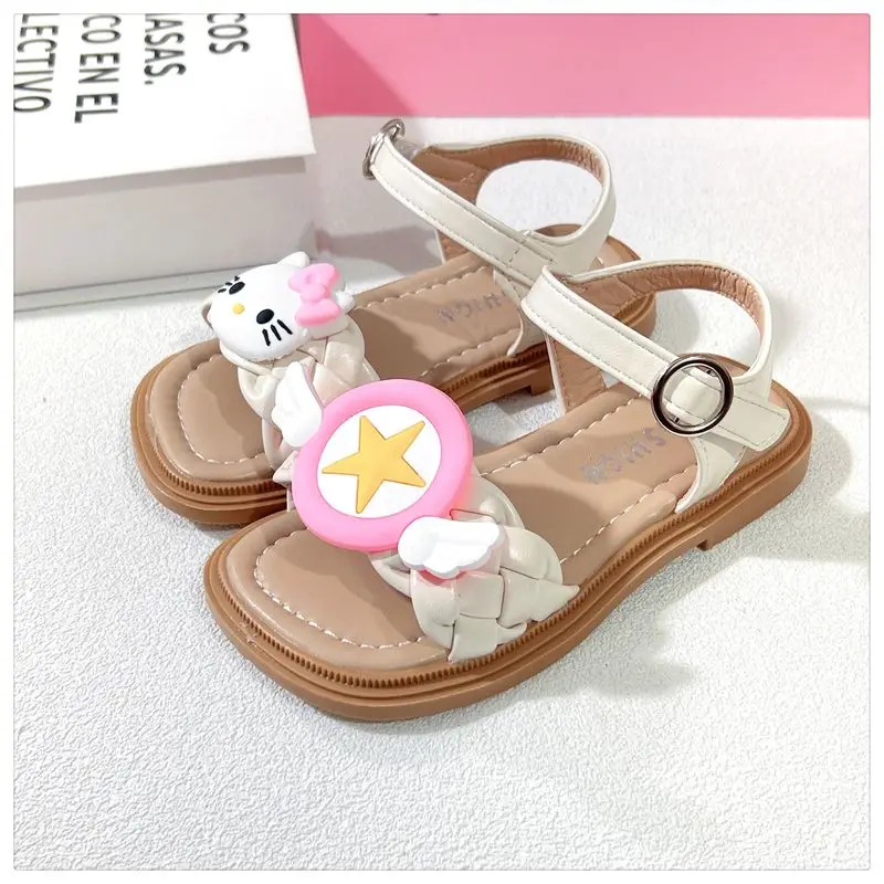 Sandals 2024 Summer New Princess Velcro Cartoon Children\'s KT Cat hello kitty Butterfly bow Beach children kids shoes