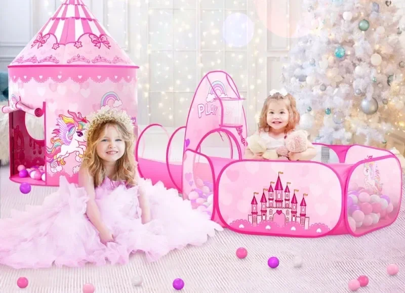 3 In 1 Kind Tent Huis Spelen Speelgoed Tunnel Kruipen Speelhuis Kasteel Draagbare Kinderen Ocean Ball Pool Pit Baby Gevouwen Indoor Outdoor