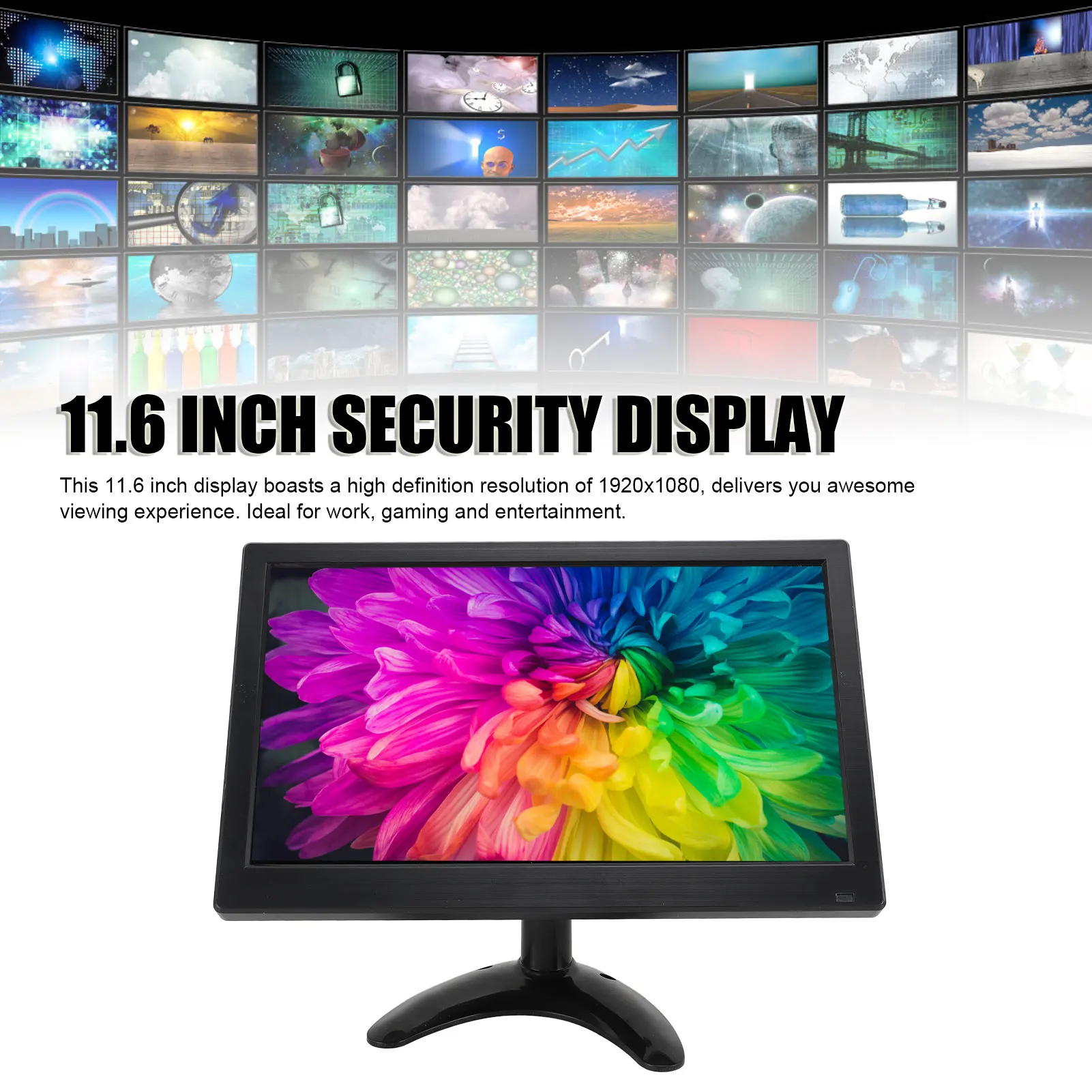 

11.6 Inch HD External Display 1920x1080 with BNC AV VGA High Definition Multimedia Interface USB MIC AUX Interface Car Reversing