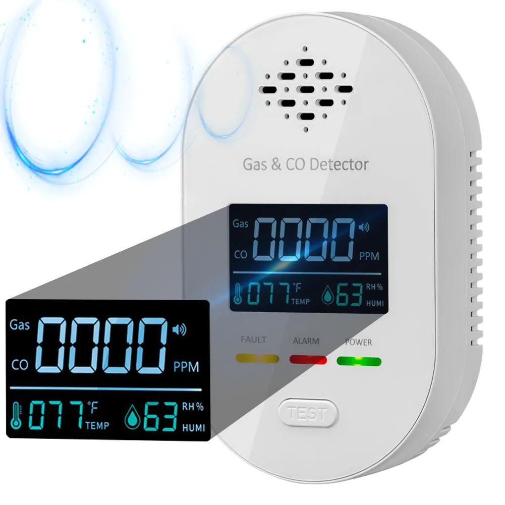 Carbon Monoxide Detector Carbon Monoxide Sensor with Temperature Humidity Display CO and Natural Gas Detector for Outdoor Travel