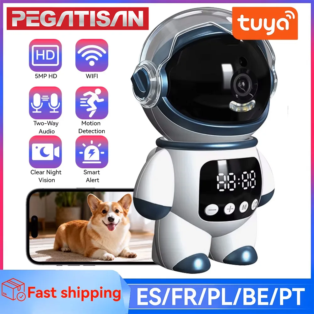 

5MP PTZ WiFi Tuya Smart Camera Two Way Audio Indoor Astronaut Robot Baby Monitor Motion Detection Night Vision Webcam Pet Camera