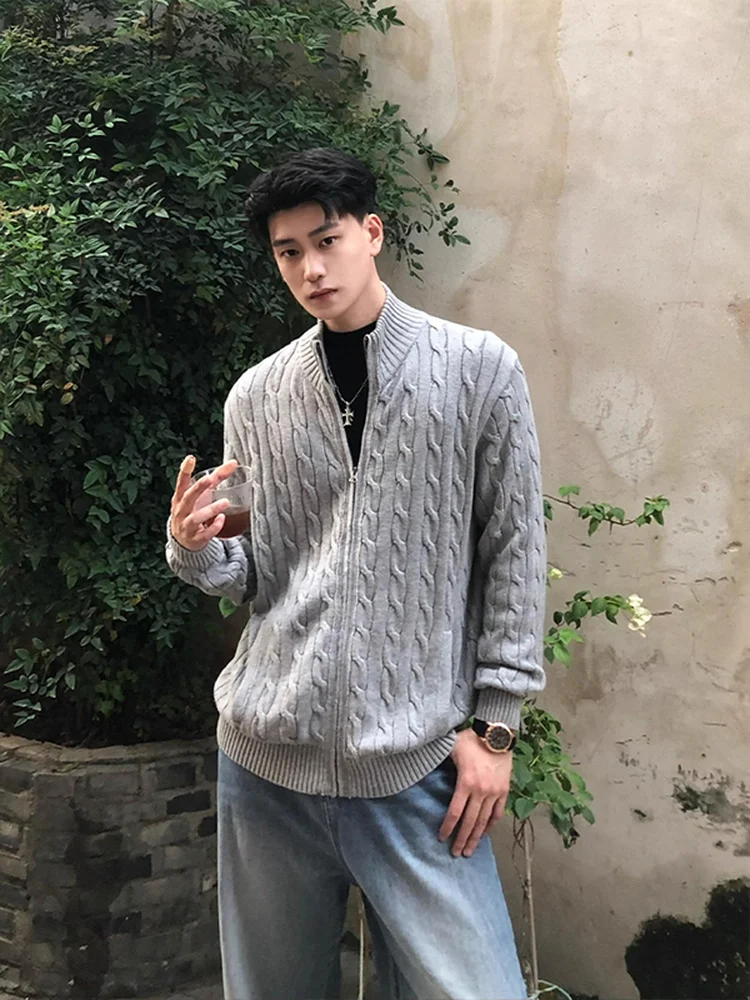 

ay Knitted Sculpture Collar Men's Sweater Autumn Winter Lazy Sle Warmth Inner Wear Base Layer Loose Fit Long Sve Zipper