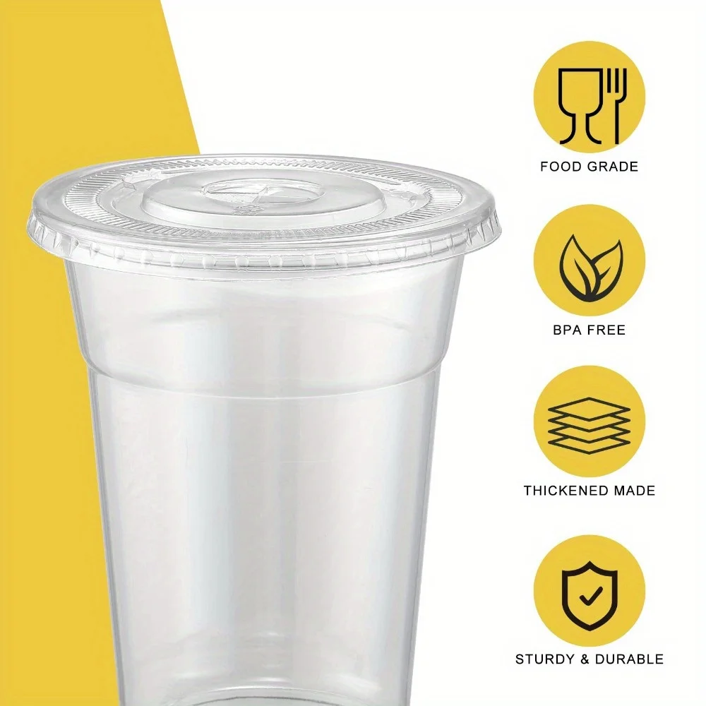 16 oz transparent plastic cup with lid and straw, disposable cup suitable for iced coffee, smoothies milk tea cold drinks