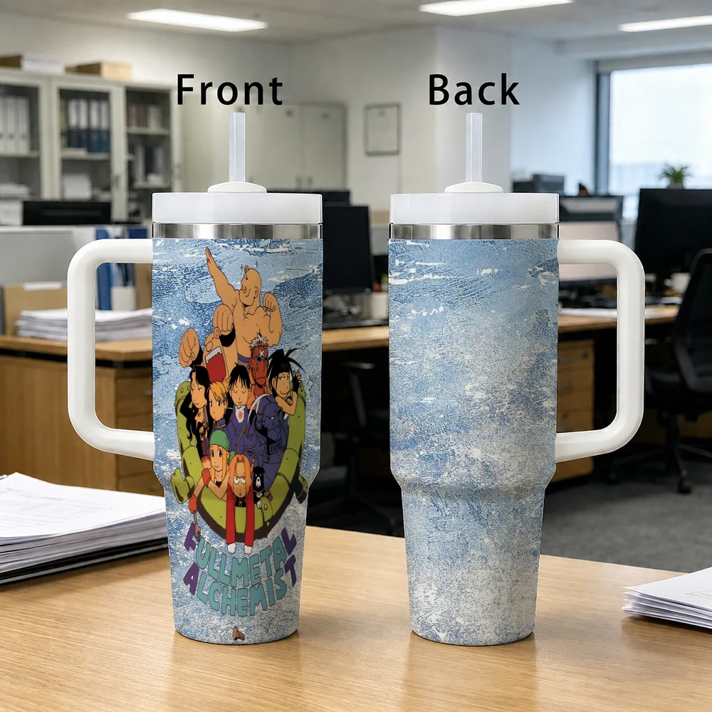 Anime F-FULLMETAL ALCHEMIST Vacuum Flasks 40oz Stainless Steel Insulated Tumbler with Handle Straw
