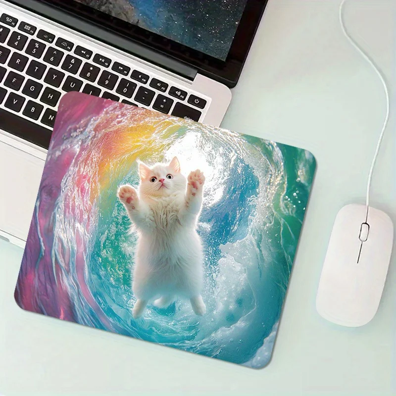 

Коврик для мыши с красочным рисунком вихревого кота изготовлен из резины, который противоскользящий и моющийся.