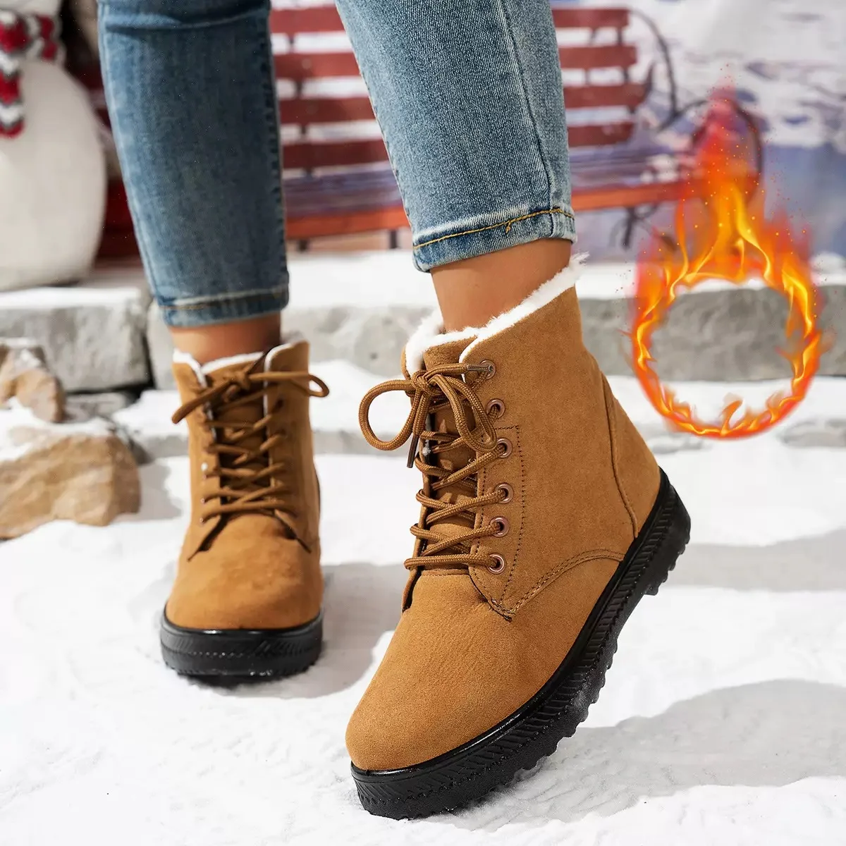 

Winter New 2025 High Top Boots for Women, Fashionable Cotton Shoes, Thick and Warm, Plus Size with Knot, Women's Boots