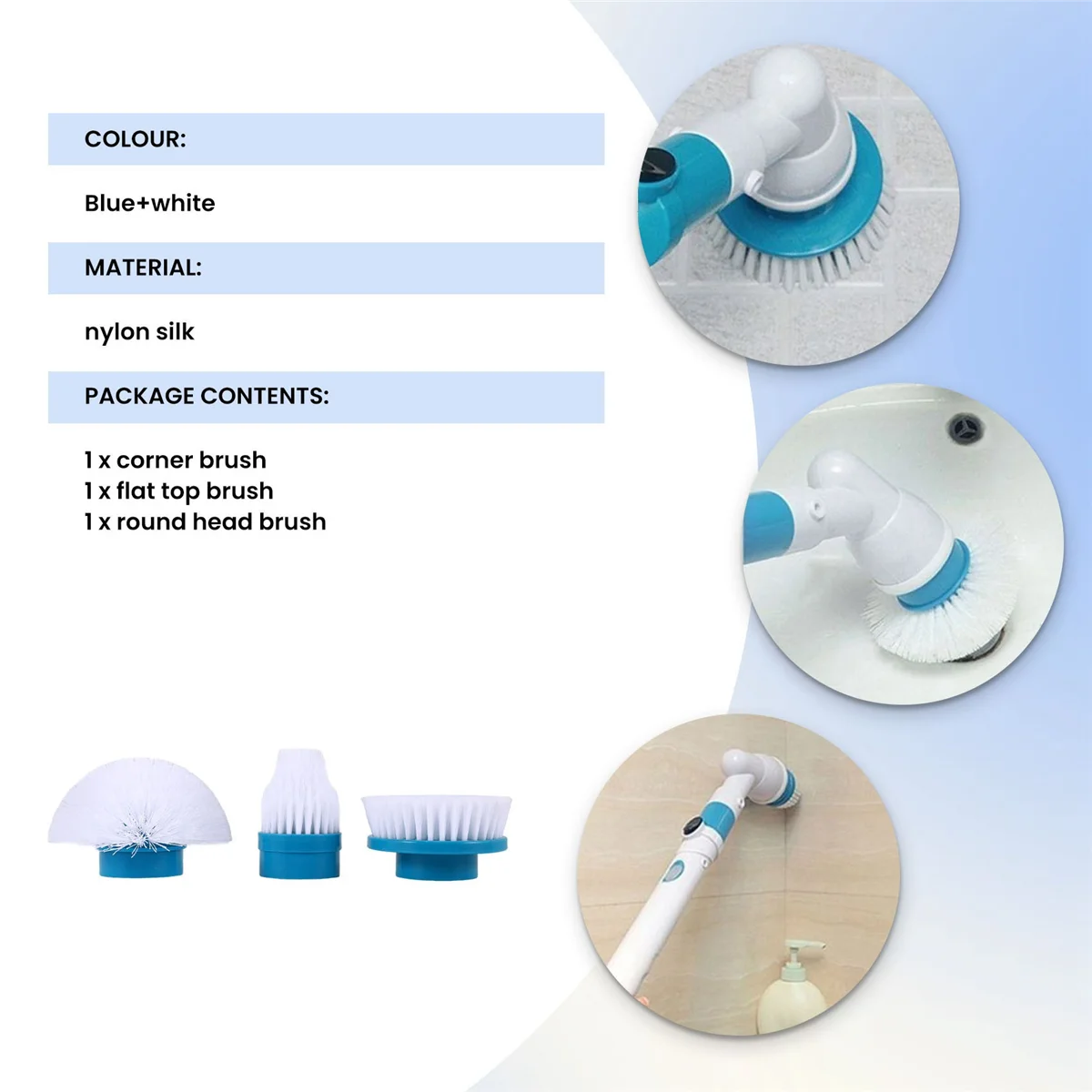 전기 청소 브러시 헤드, 타일 욕실 주방 다목적 사용, 터보 스크럽 교체 브러시 세트, 3 개