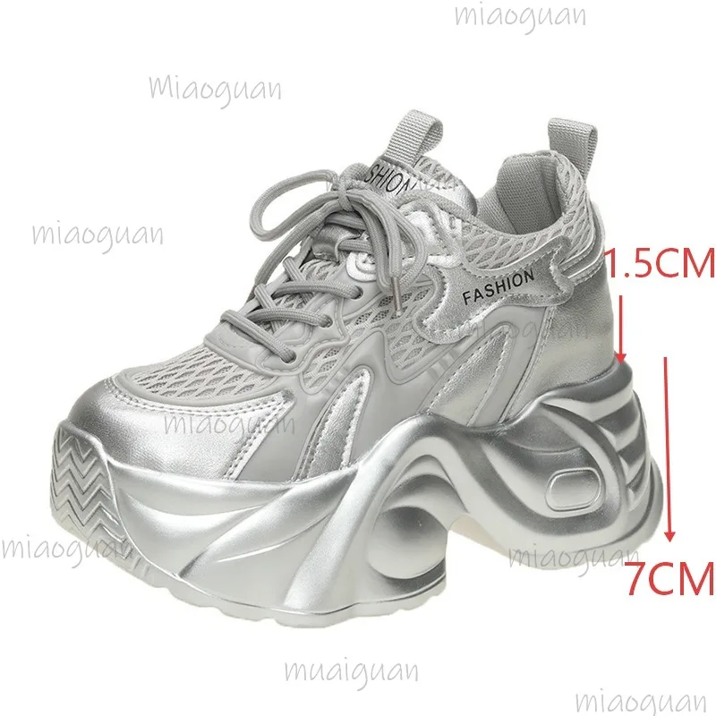 Women's Mesh Breathable Chunky Platform Sneakers for Woman Summer Casual Dad Shoes Lace-Up Wedge Кеды Size 34-39 Female Sneakers - view 5