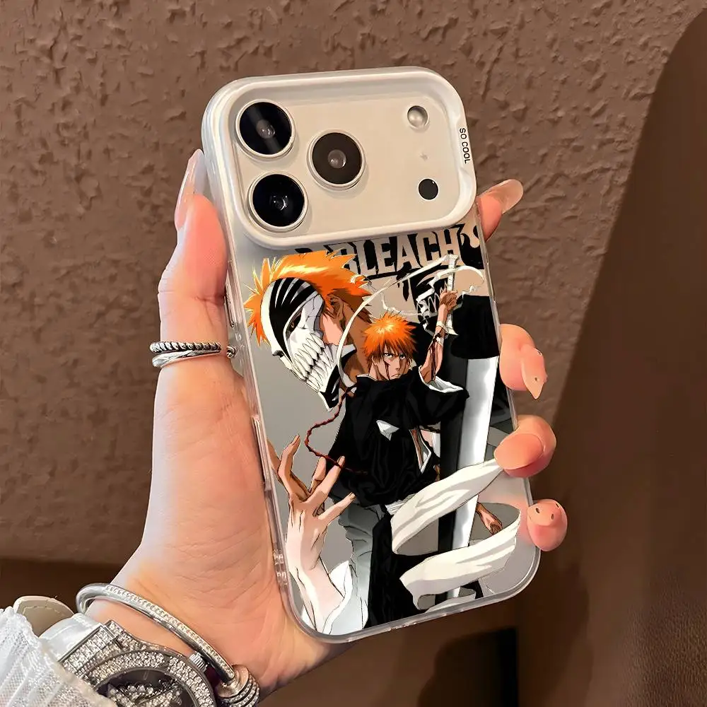 Etui na telefon iPhone 17 16 15 14 13 12 11 Pro Max z motywem japońskiego anime B-BLEACH, wielokolorowe, matowe, laserowe, metaliczne, efekt aurora, funda