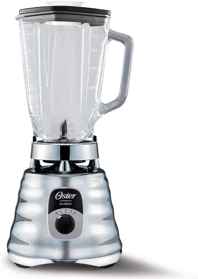 

3-Speed Chrome Blender with Durable Motor, 10x Stronger, 5-Cup Glass Jar for Smoothies and More