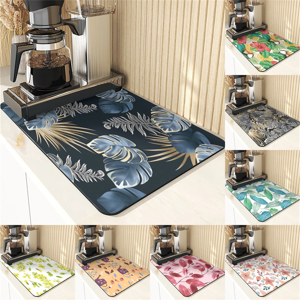 Plant Style Absorbent Drying Mat For Kitchen Pad On The Table Nordic Home Decor Flowers Printing Stand Coasters For Coffee Cups