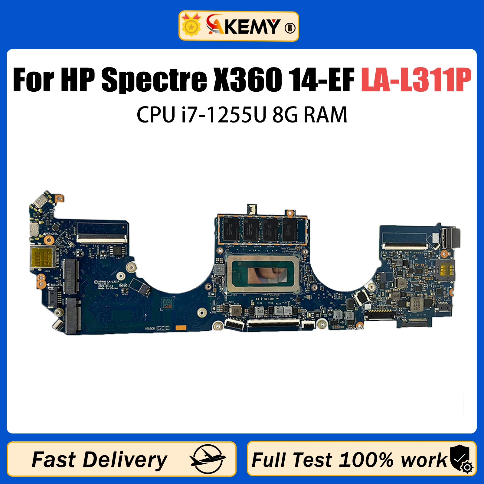 

AKEMY Laptop Motherboard LA-L311P FOR HP Spectre X360 14-EF Mainboard WITH i7-1255U 8G RAM Working Test