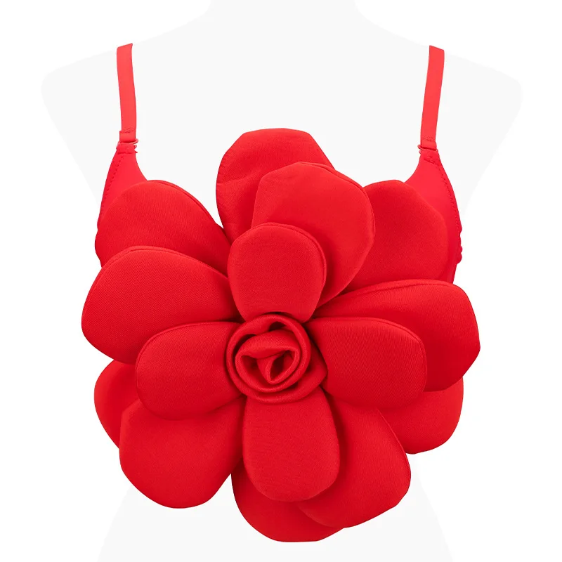 Three-dimensional large flower fish bone bracelet sweet sexy small suspender vest top women's navel DB1480