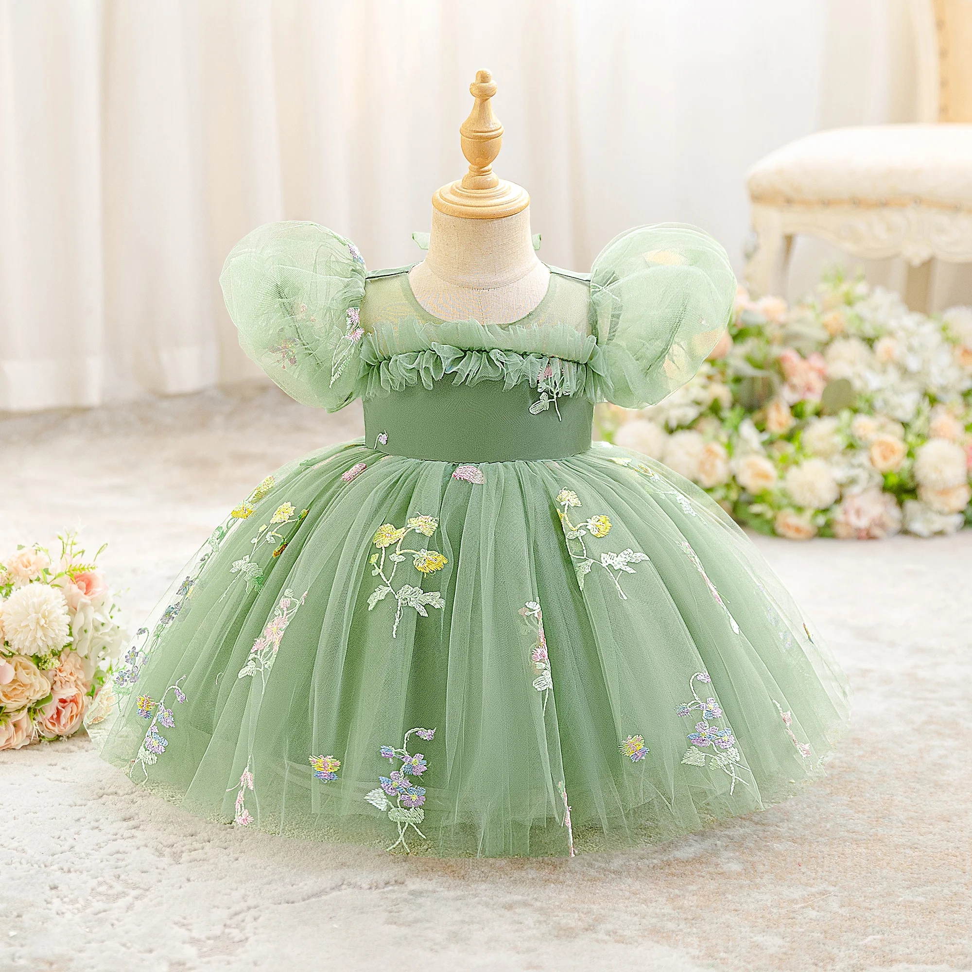 1st birthday princess dress for sale Toddler Embroidery Flower Baptism Party Baby Girl Elegant 1 Yrs Prom Dress Girl Wedding Bridesmaid Gown and spandex for comfort