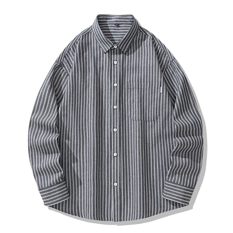 Men Striped Shirts Fashion Spring Autumn New Long Sleeve Shirt For Men Clothing All Match Loose Casual Blouse Homme Black/Gray