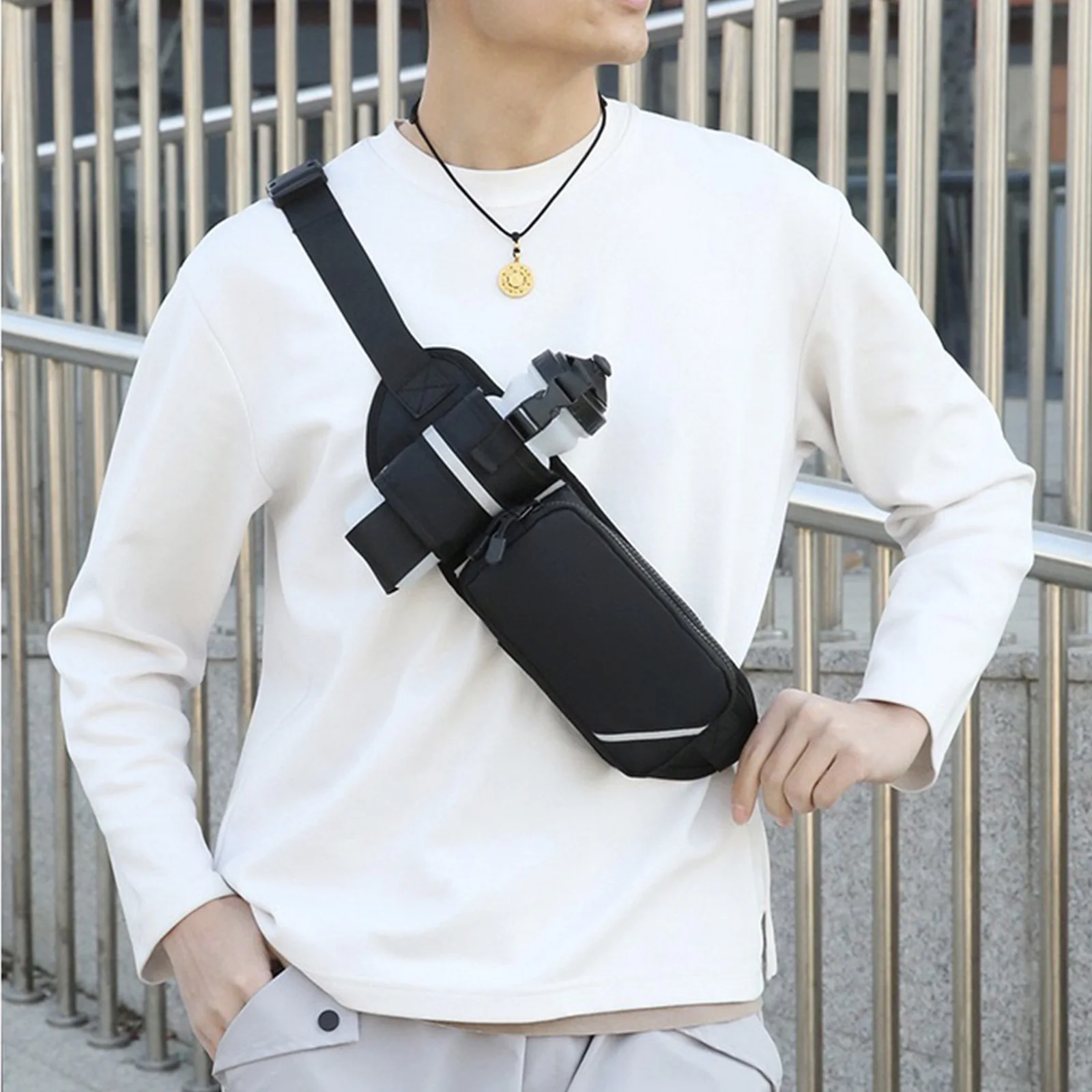 Running Fanny Pack with Water Bottle Holder Lightweight Oxford Waist Chest Bag with Reflective Strips for Hiking Camping Travel