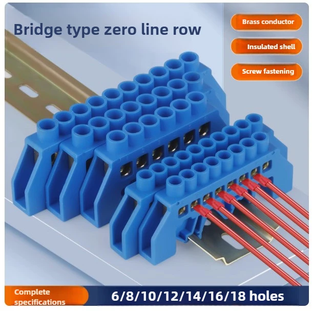 Brass Screw Grounding Bridge Terminal Block Connector Blue White Green Zero Line 4Pin 6Pin 8Pin 10PiN 12PiN Earth And Neutral