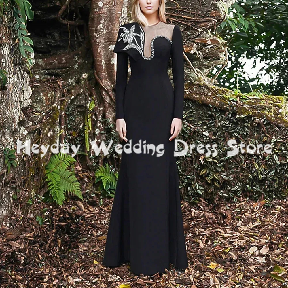 

Heyday Women's O-neck Flowers Beads Mermaid Draped Evening Dresses With Long Sleeves Floor-Length Formal Elegant Dresses 2025