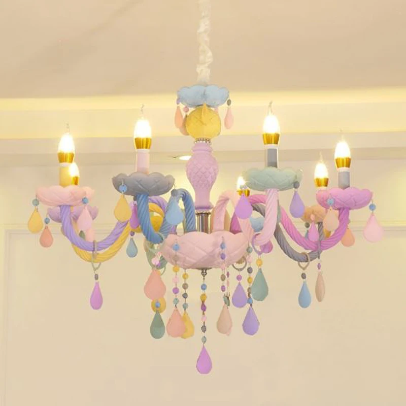 

Macaron color led crystal chandelier European style living room girl princess room children bedroom chandelier E14 candle light