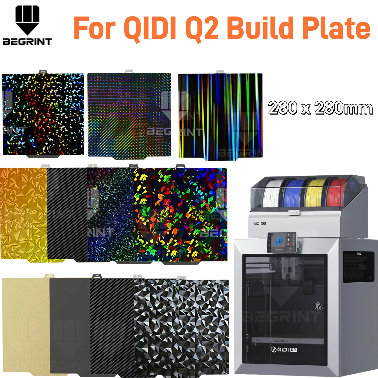 

BEGRINT Upgraded Double-sided PEI PEO PET Build Plate for QIDI Q2 280mm Spring Steel High Temp High Adhesion 3D Printer Parts