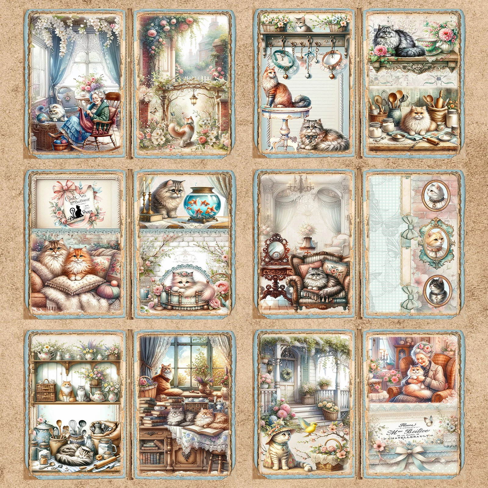 10 Sheets A5 Size Granny Home Cat Sofa Lace Background Vintage Grunge Journal Planning Scrapbooking