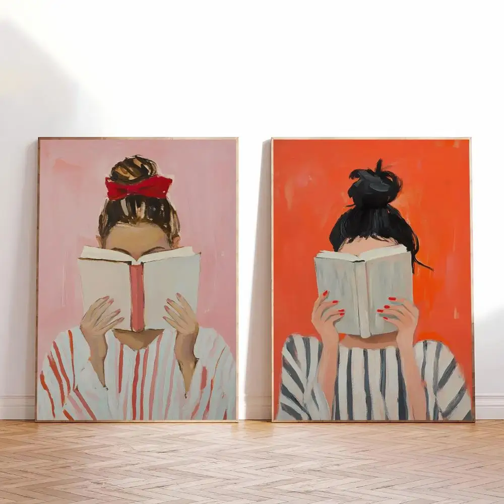 Reading Woman Canvas Poster Book Illustration Feminine Cozy Abstract Portrait Bedroom Home Decor Gift Painting Calligraphy