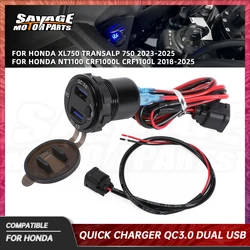XL750 2025 Quick Charger QC3.0 Dual USB For Honda Transalp XL 750 CRF1000L Motorcycle Car Charger with Switch Button LED Voltage