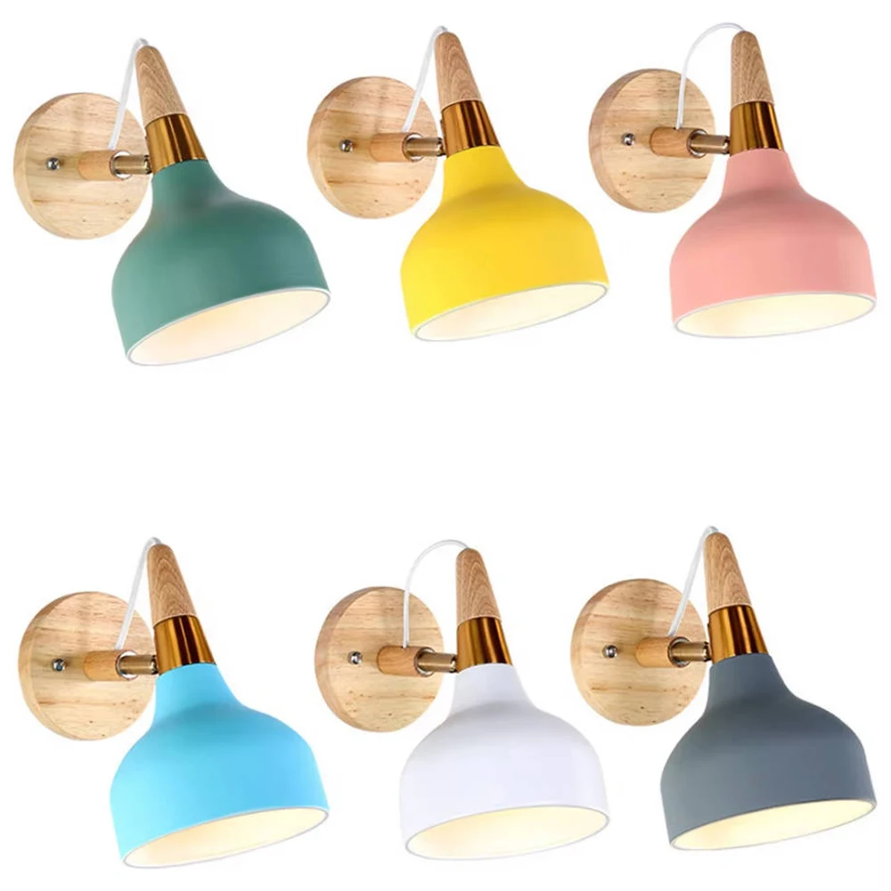 

Modern Bedside Led Wall Lamp Shade Nordic E27 Wood Sconce Light Indoor Lighting Home Decor Bedroom Living Room Kitchen wandlamp