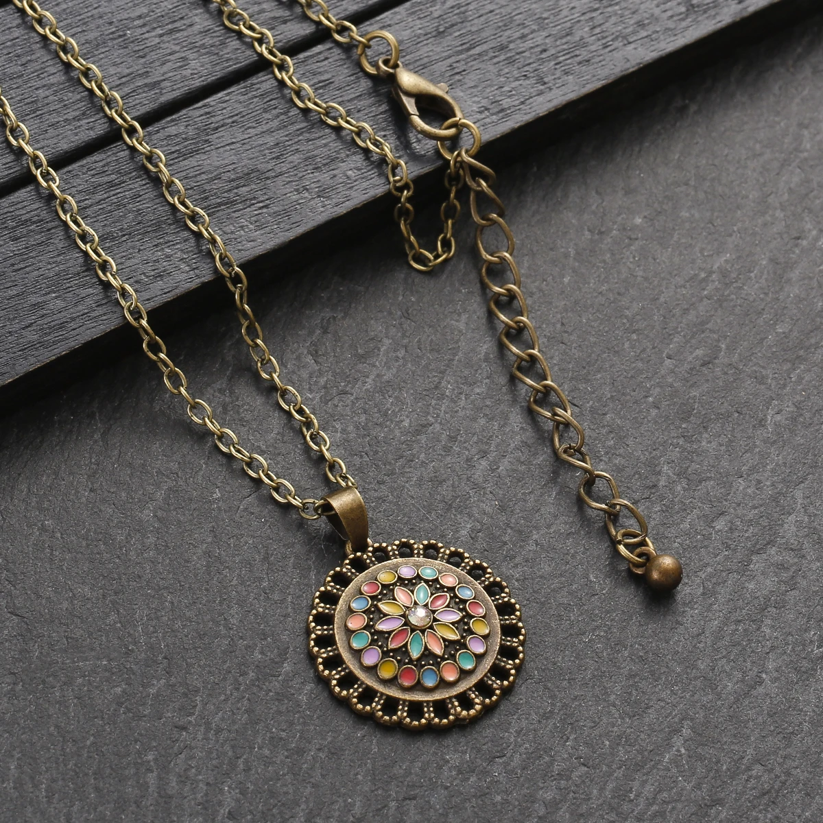 Boho Colorful Beads Jewelry Sets for Women Vintage Gold Color Alloy Flower Necklace Pendant Earring Sets Bridal Wedding Jewelry