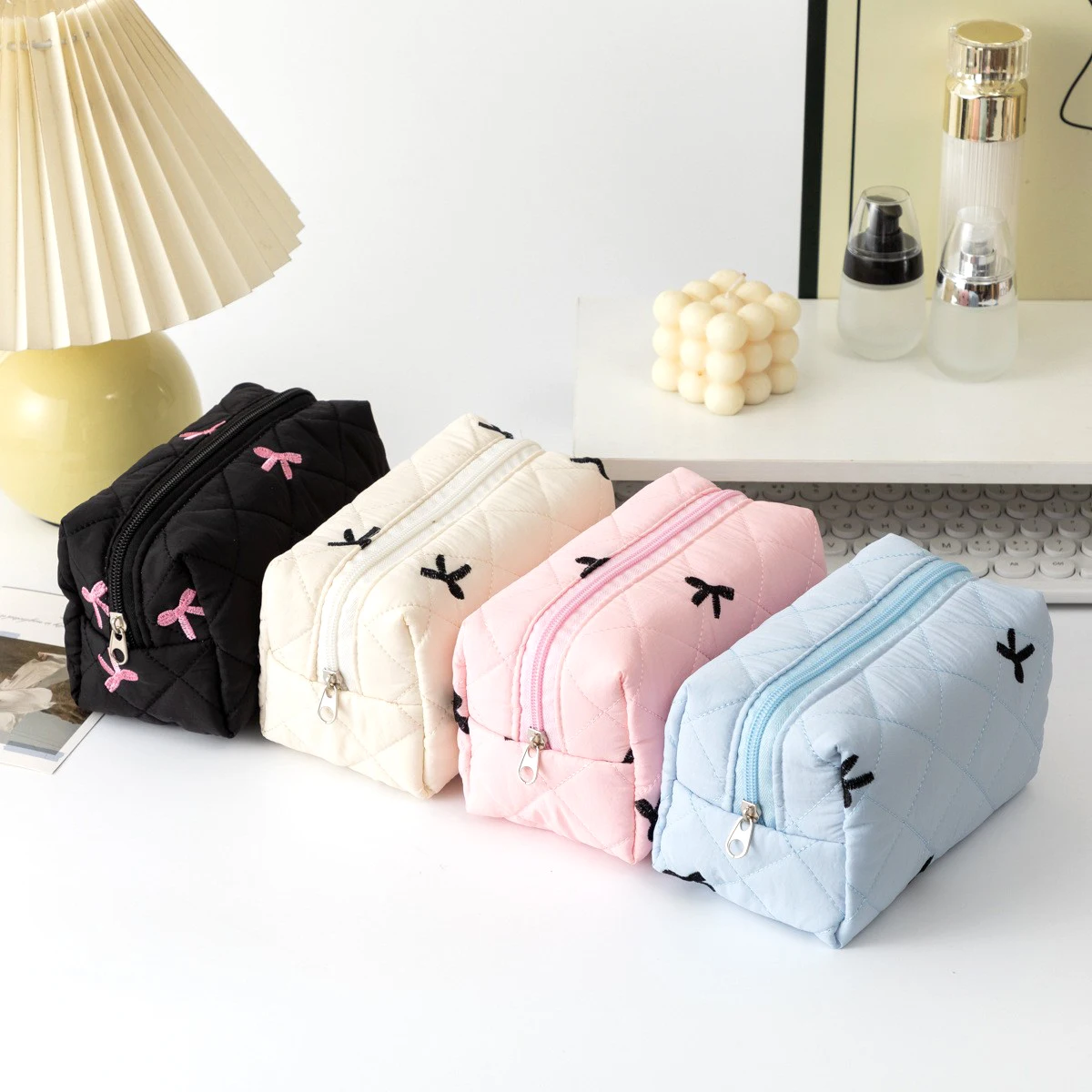 Trousse à crayons à nœud papillon, avec fermeture éclair, trousse de papeterie portable, sac de rangement, fournitures d'étude, trousse à crayons à la mode de grande capacité, 1 pièce