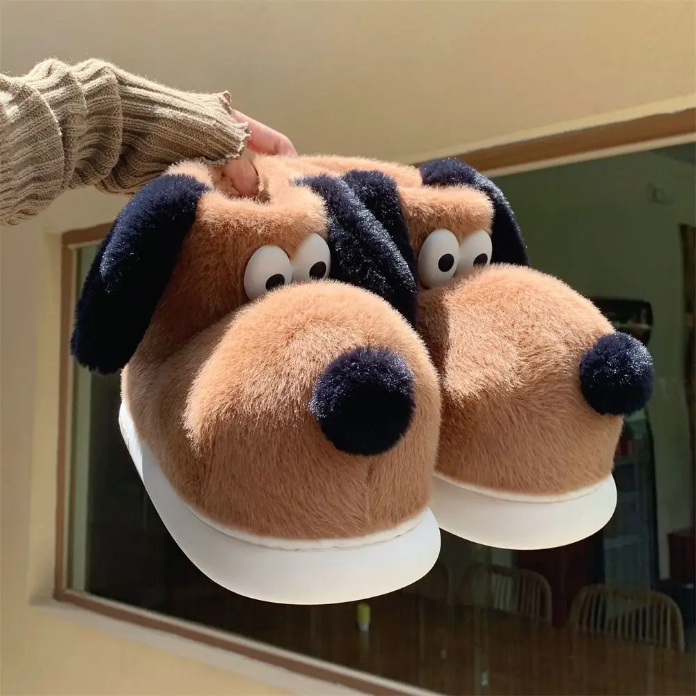 Cute Cartoon Doggy Furry Slippers Girls High Top Warm Plush Cotton Snow Boots Women Fluffy Home Slippers Ladies Platform Shoes