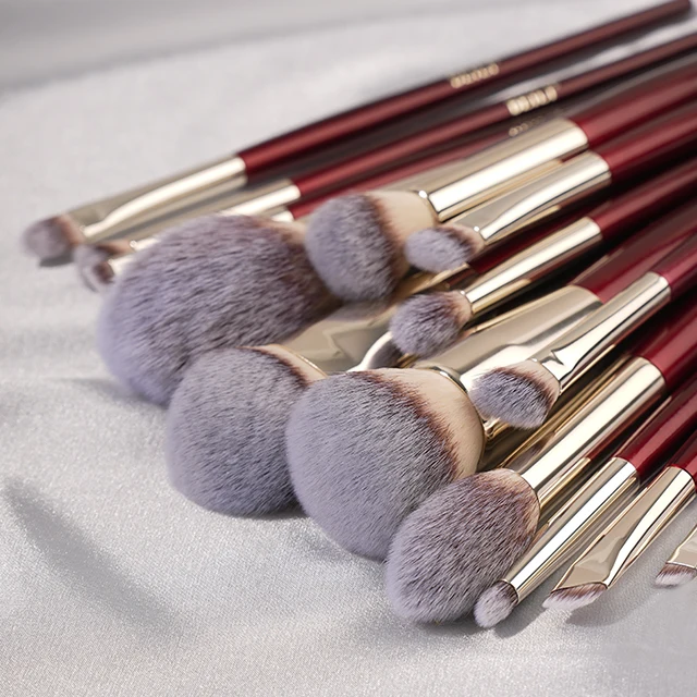 Luxury High Quality Vegan Gold Makeup Brushes Set Red Wood Handle Foundation Eyeshadow Smudge Travel Size Makeup Brushes Kit