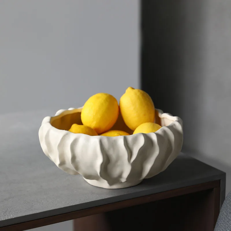 Wabi Sabi style ceramic fruit tray, abstract art storage ornament, modern minimalist home desktop decoration fruit tray ornament