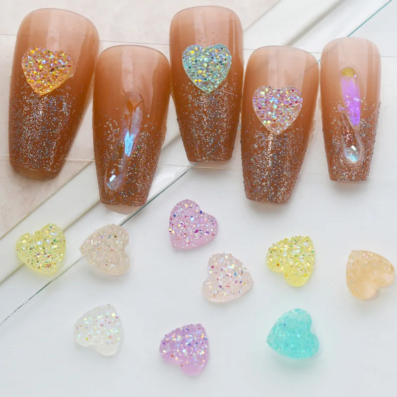 40 Pz 7.5mm 3D Aurora Zucchero Amore Cuore Unghie artistiche Pendenti E Ciondoli Accessori Parti Per Manicre Decor Unghie Decorazione Supplie Materiale