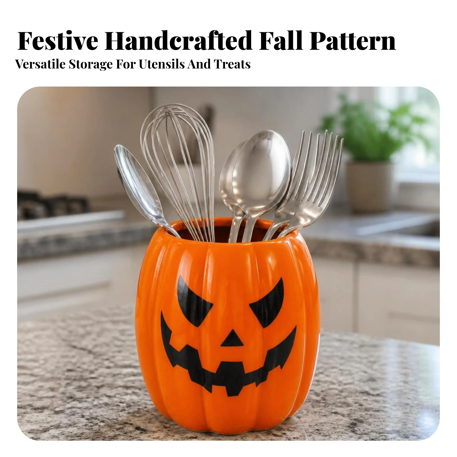 Pumpkin Utensil Holder Fall Jack-O'-Lantern Storage Jar Spoon Holder Microwave-Safe Kitchen Jar 3D for Hosts, Dining Tables