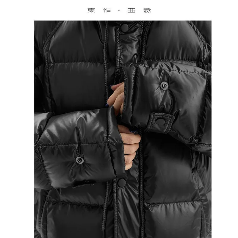 Chaqueta gruesa ligera de longitud media brillante Abrigo de invierno para mujer de plumón de pato