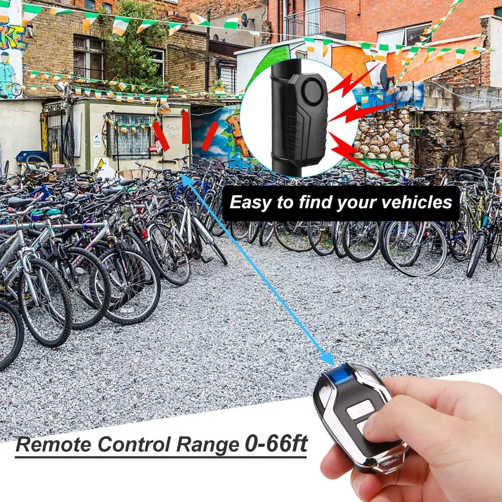 Wsdcam Anti Theft Burglar Bike Alarm with Remote Vibration Triggered Bike Alarm Battery Operated Loud 113dB Wireless Siren