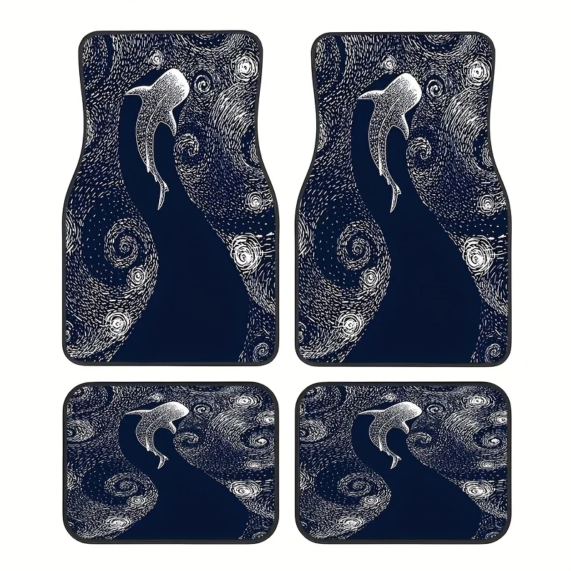 Set Of 4, Whale Starry Sky Patterned Rubber Mats For Cars, Universal Non-Slip Carpets, Easy To Clean Interior Additions, Made Of