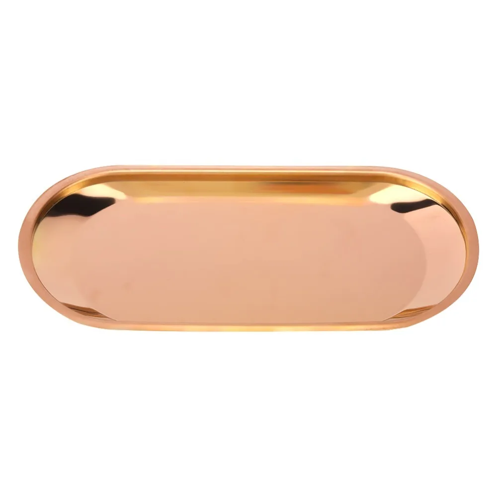 Rustless steel Towel Tray Raised Anti-spill Edge Oval Outline Serving Plate Polished Surface Thickened Anti-deform Storage Tray