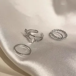 3/4Pcs Fashionable Punk Style Butterfly Metal Rings Set For Women Parties Festivals Gifts Daily Versatility Jewelry 20234
