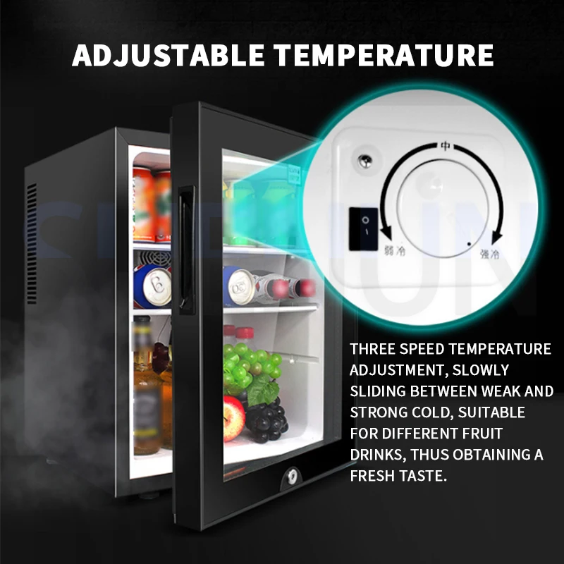 Piccolo frigorifero da 40 litri Armadietto per la conservazione del tè con maschera a porta singola Congelatore con ante in vetro trasparente Piccolo armadio frigorifero camere dell'hotel trasparenti armadi freschi a