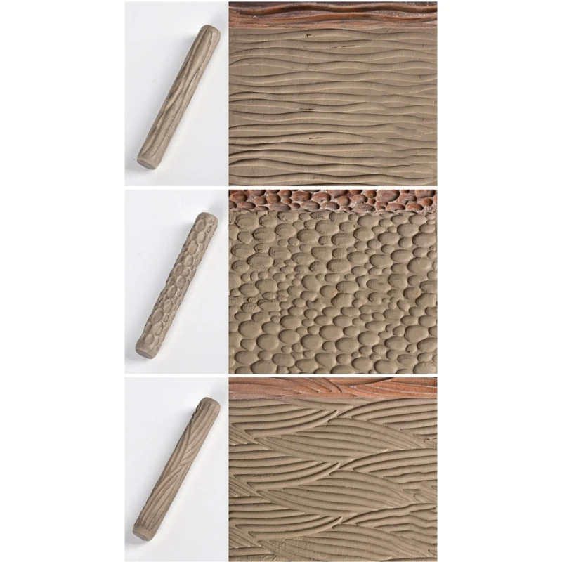พื้นผิวไม้โคลน Pressed Roller รูปแบบ Roller Rod นูน Rolling Pin ศิลปะเครื่องปั้นดินเผาเซรามิค
