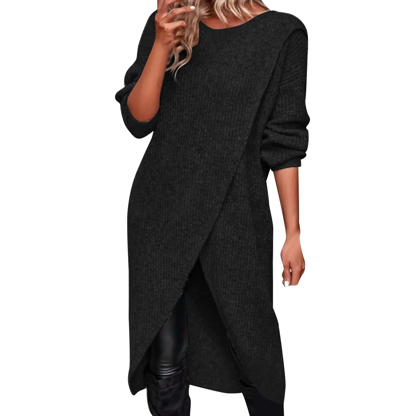 Women\'s Sweater Knit Dress Jumper Midi Dress Knitwear Warm Fashion Plain Outdoor Sexy Slit Loose Going Out Women Work Dresses