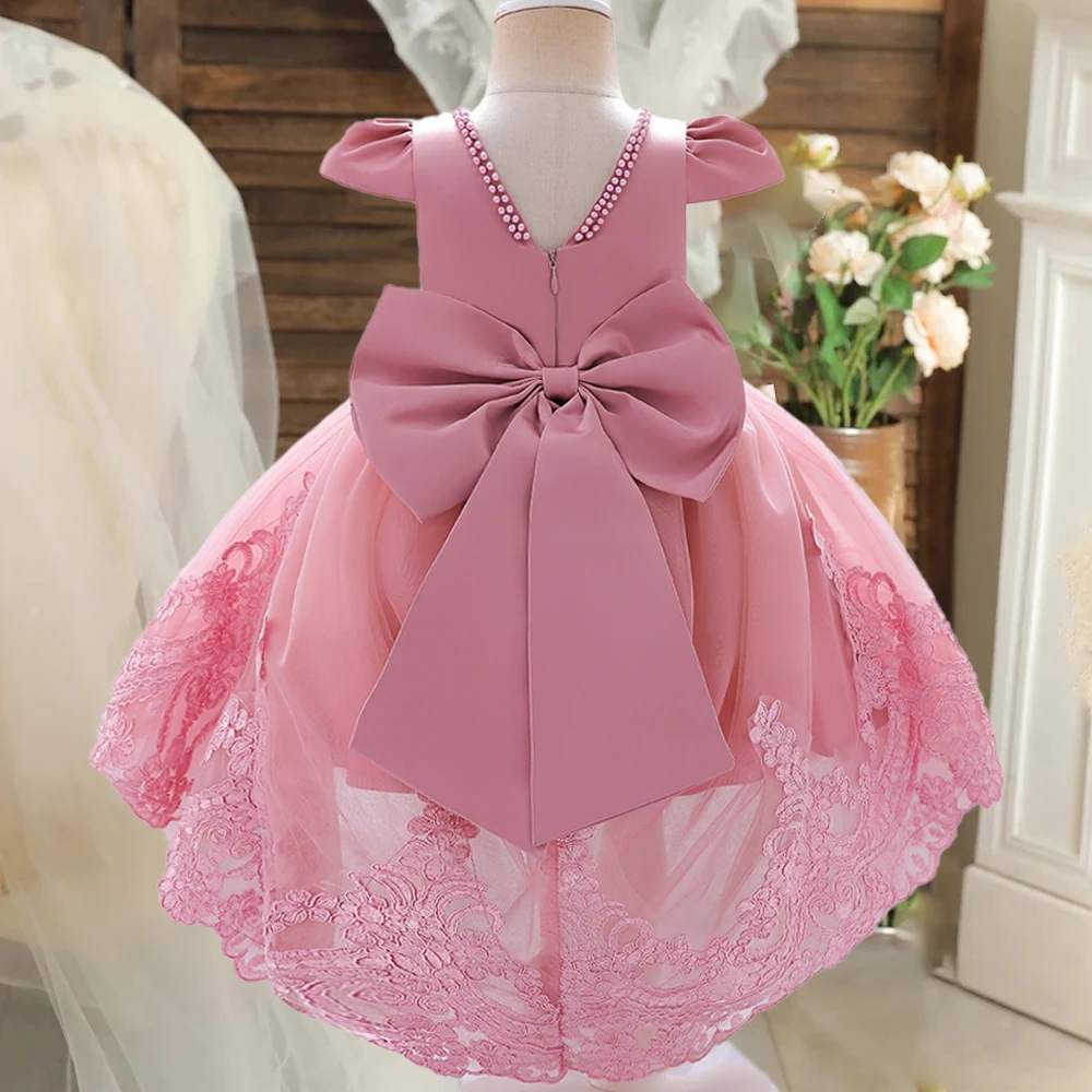 

Big Bow Baby Girls 1st Birthday Princess Dress Toddler Infant Embroidery Flower Baptism Girl Party Dresses for Kids Wedding Gown