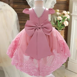 Big Bow Baby Girls 1st Birthday Princess Dress Toddler Infant Embroidery Flower Baptism Girl Party Dresses for Kids Wedding Gown