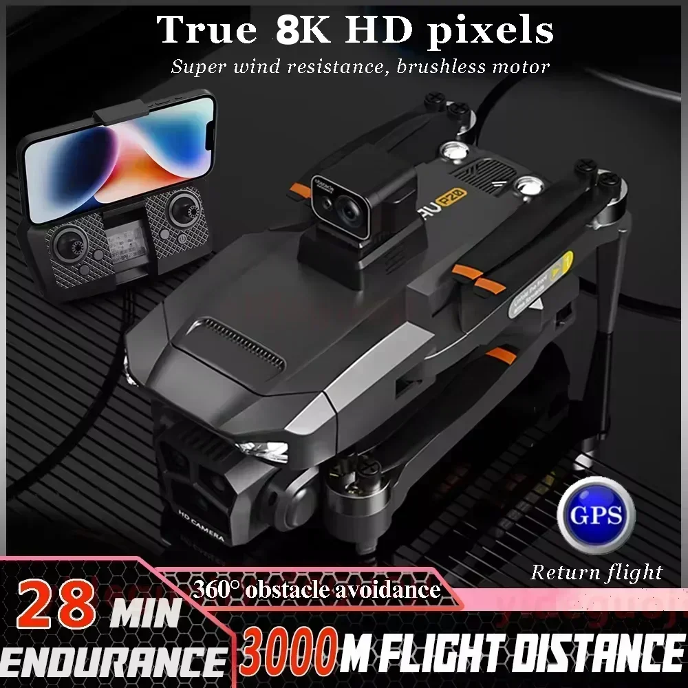 Dron sin escobillas P20 8K, Dron de fotografía aérea profesional con cámara, posicionamiento GPS, láser, evitación de obstáculos, avión de juguete RC